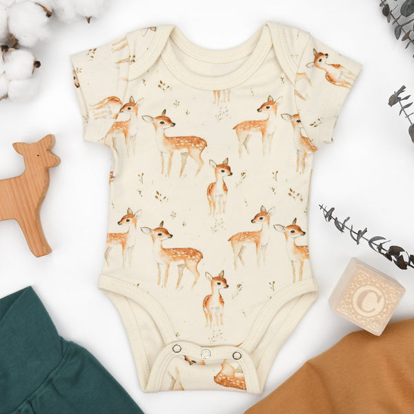 Organic Cotton Short Sleeve Baby Bodysuit, Saffron Organic Earthy Clothing